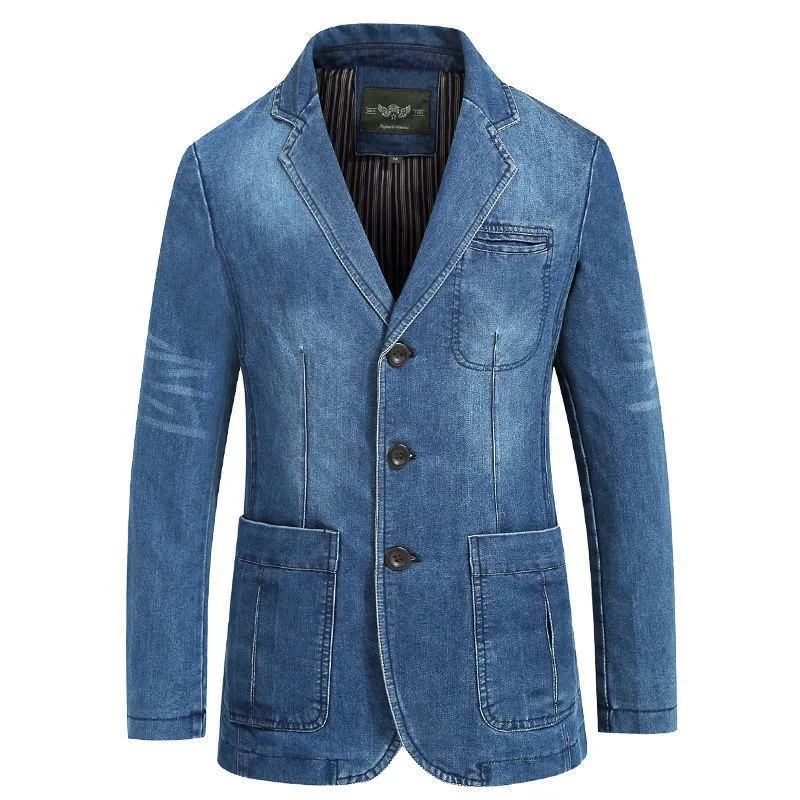 Men's denim suit, men's cotton denim Western-style decoration, large size casual suit, large size