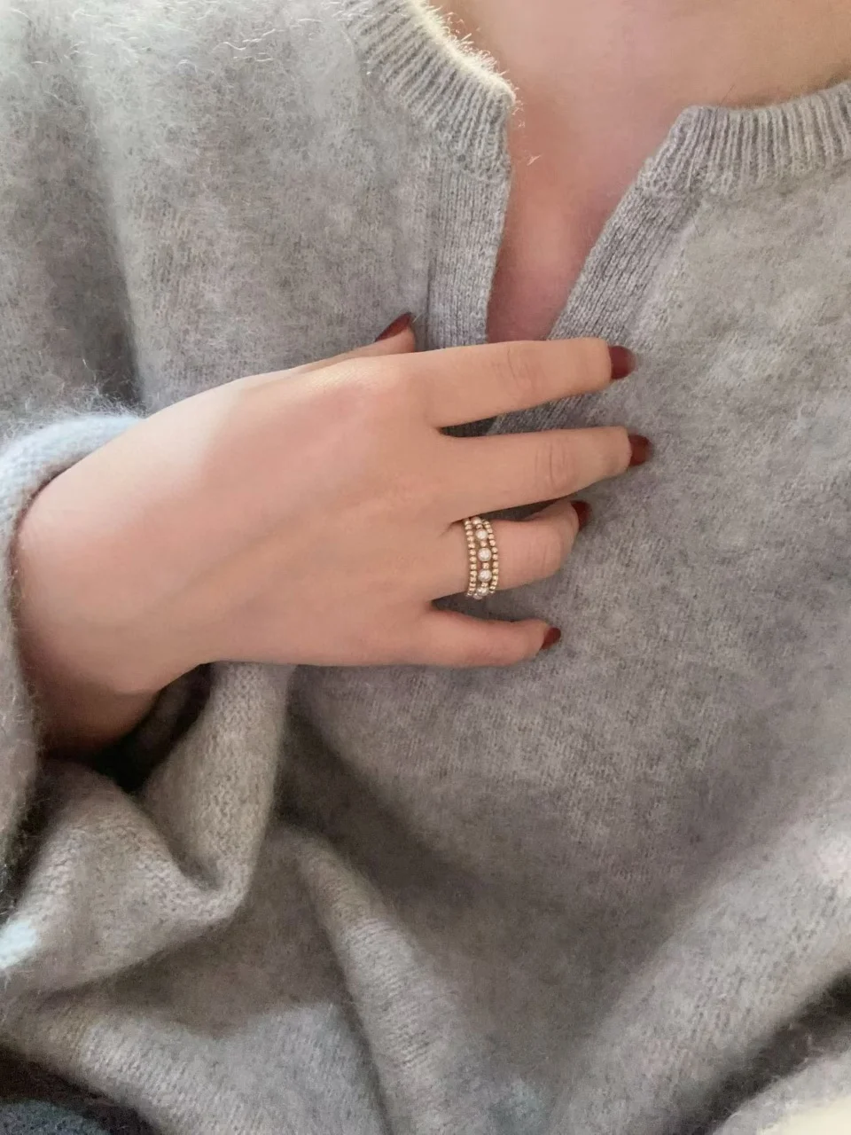 Certificated 925 Silver Elastic Ring Inlay Freshwater Tiny Pearl 3-4mm Gold Beaded Stretch Open Finger Band Unique Women Jewelry