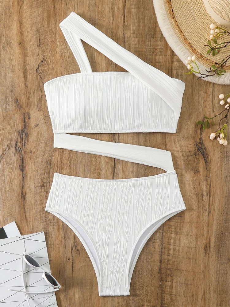 VigoCasey 2024 White One Shoulde Swimwear Women Sexy One Piece Swimsuit Hollow Push UP Monokini Backless Beach Bathing Suit