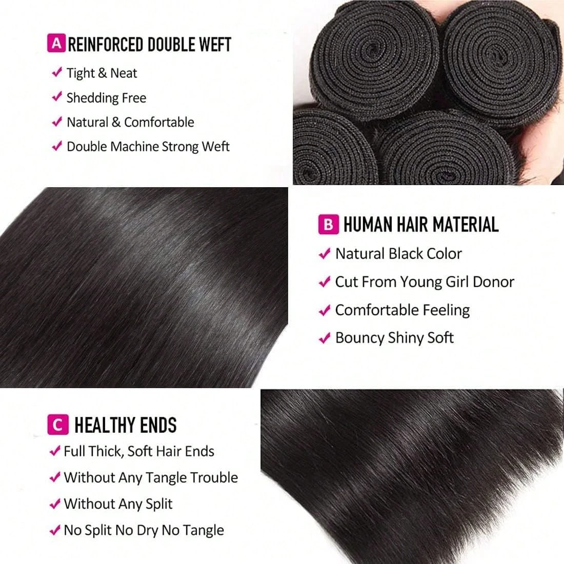 Hair Bundles Straight Human Hair Weave Bundles  Hair Extension Natural Black 1 3 4Pcs 12 32Inches  Combo pack Multiple options