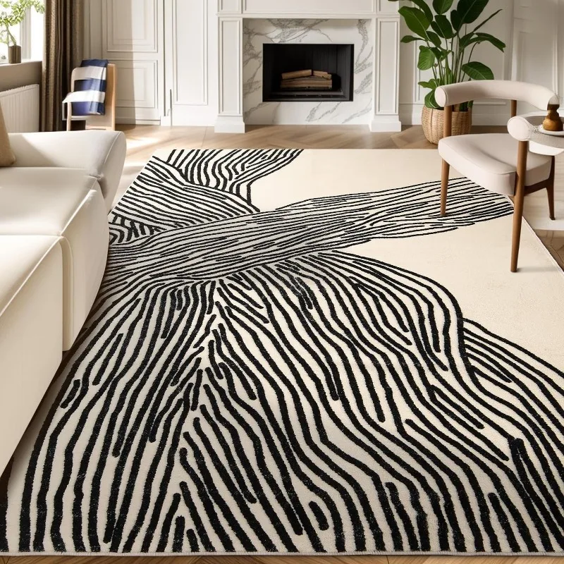 

Modern Area Rugs for Living Room Washable Rug Black and White Rug 9 x 12, Abstract Minimalist Stripe Rug