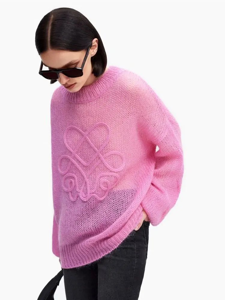 GACVGA Fashion Round Neck Knitted Pullover Chic Long Sleeve Thin Loose Knitwear Top 2024 Autumn Streetwear Female Sweaters