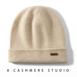 Women Hats 2024 Winter New 100% Cashmere Knitted Headgears Soft Warm Hat Outdoor Casual Thicken Girl Cap High Quality Lady Cap