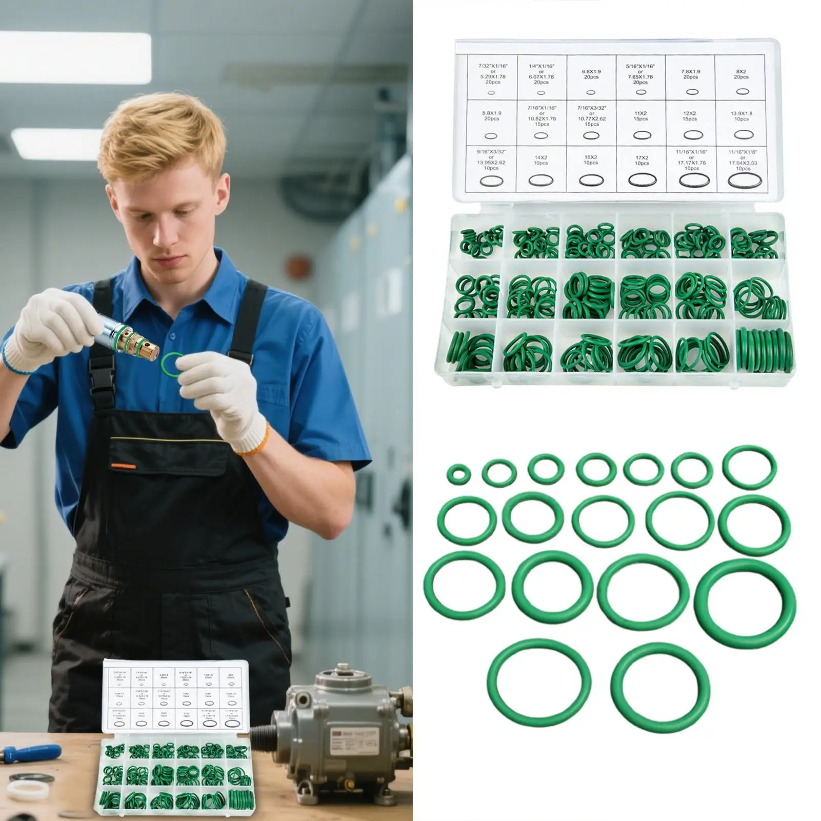 

270pcs Air Conditioner Seals 18 grid Car Air Conditioner Rubber Rings Compressor Seal AC O-ring Seals for Car RV Truck