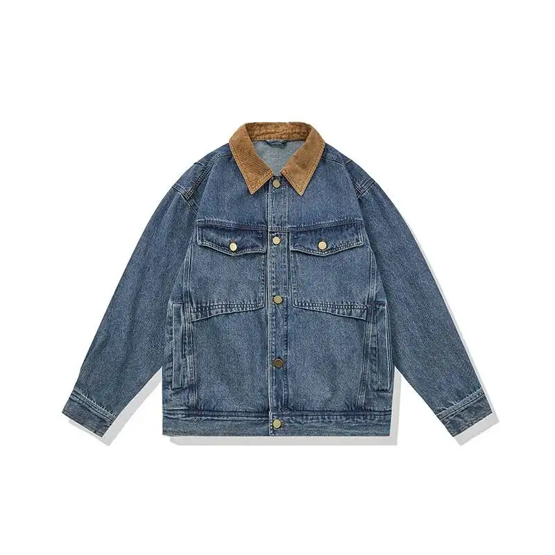 

Джинсовые куртки-пэчворк для мужчин: весна-осень, американский винтаж, повседневный стиль, облегающий крой, потертые, состаренные, джинсовые топы, верхняя одежда