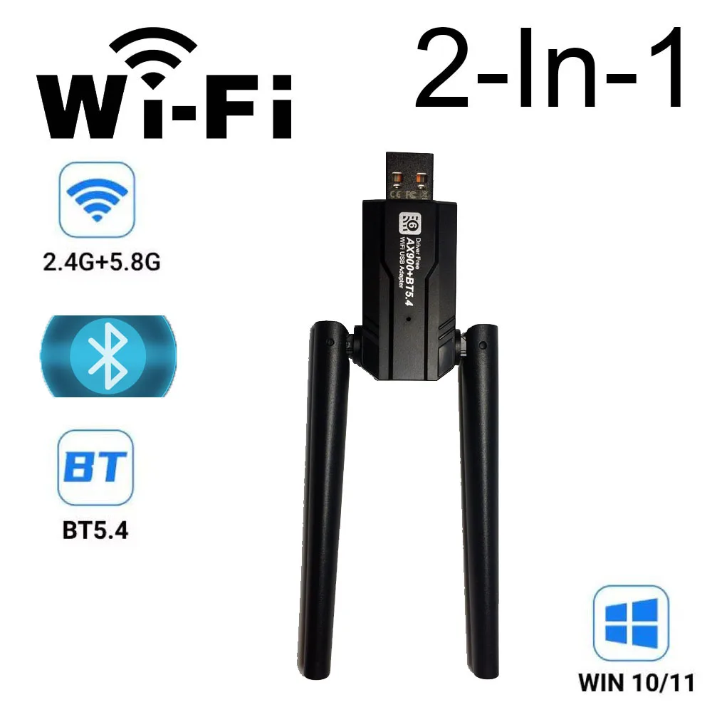 

900 Мбит/с USB Wi-Fi адаптер двухдиапазонный Bluetooth 5.4 2-в-1 Wi-Fi 6 Dongle беспроводной приемник для ПК/драйвера ноутбука бесплатно для Win10/11