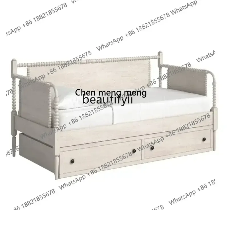 American retro solid wood sofa bed living room balcony leisure sofa French antique old three-person sofa