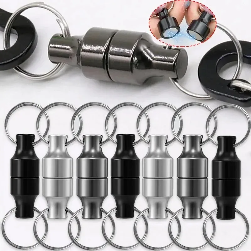 1-10Pairs Strong Magnetic Keychain with Metal Ring Carbon Steel Anti-loss Car Keys Necklace Hanging Holders Magnets Storage Tool