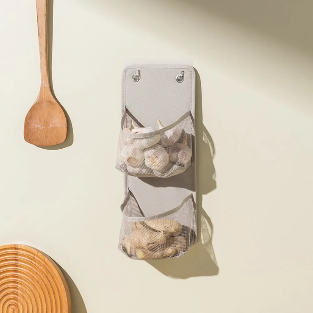 

Large Capacity Mesh Storage Basket Space Saving Breathable Wall Mounted Basket No Drill Seasoning Sorting Bag Vegetable Fruit