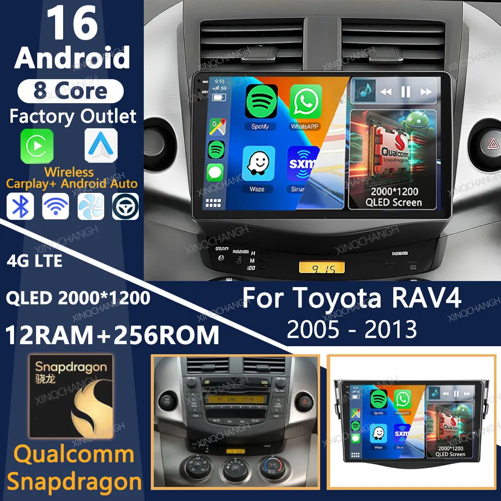 

Android 16 Car Radio For Toyota RAV4 RAV 4 XA30 2005 - 2013 Carplay Auto Multimedia Stereo Video Player 4G WIFI GPS 2DIN BT QLED