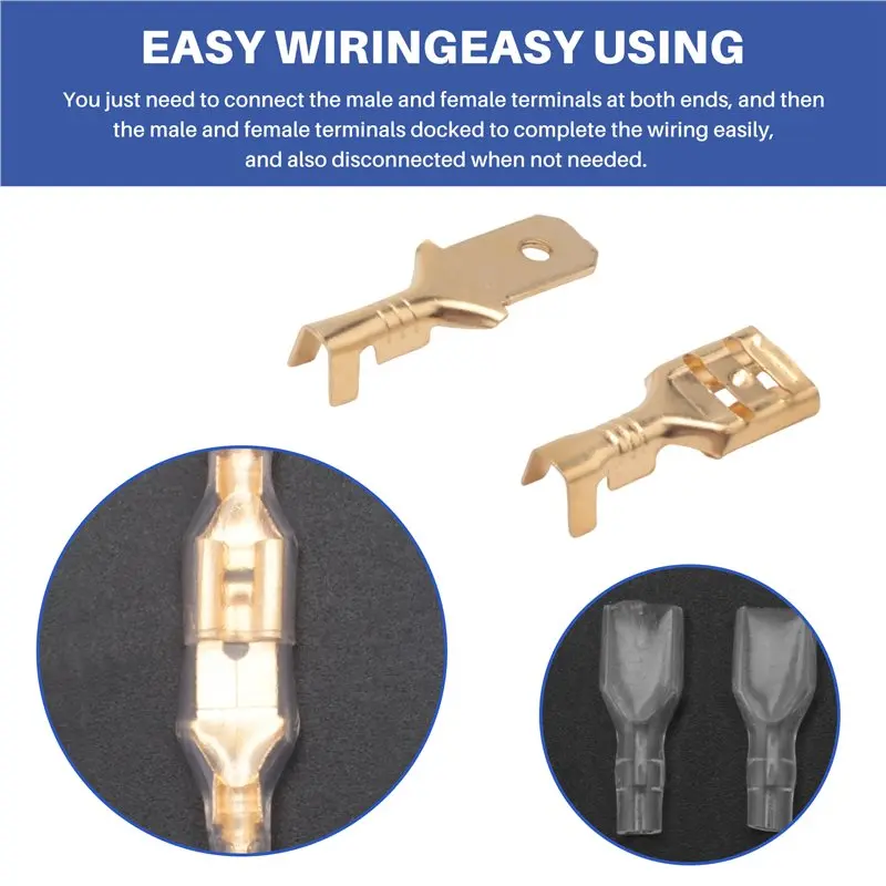 200PCS Female Male Spade Crimp Terminals Sleeve Wire Wrap Connector For 22-16 AWG Car Audio Speaker