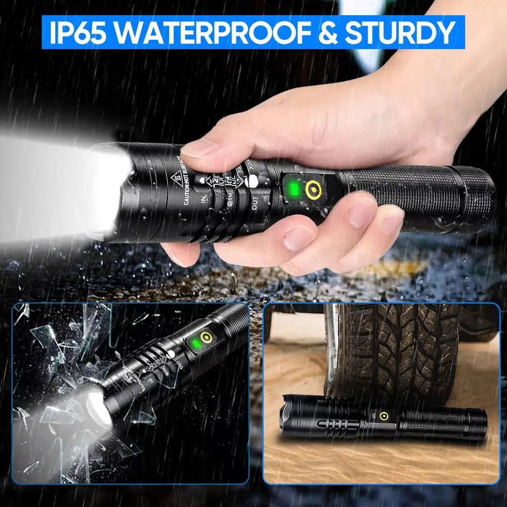 99000lm Led Tactical Flashlight Portable Lighting Super Bright Zoomable Work Light Hand Lantern for Adventure Caving Camping