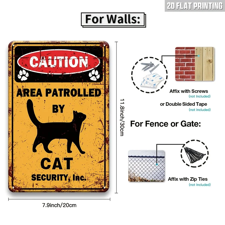 4pcs Vintage Metal Sign Set, 4pcs Set, Warning Sign, Featuring A Chubby Cat, Decorative Iron Sign,Suitable For Home,Cafe,Kitchen