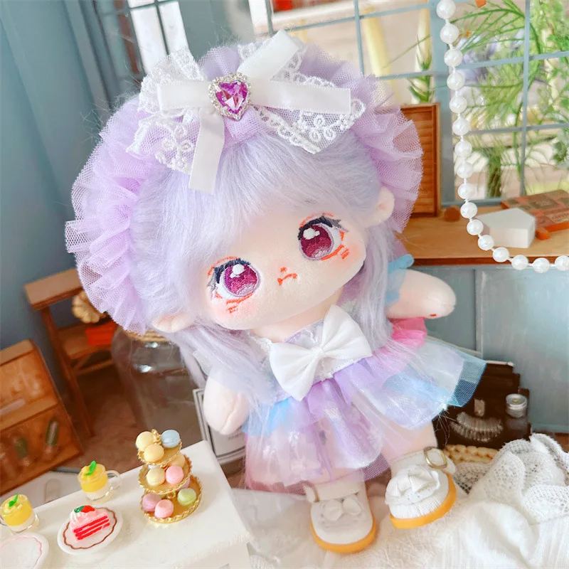 2Pcs Gradient Purple Bow Dress Suit Girls Plush Cotton Doll DIY Clothes Accessory for 20cm Cartoon Soft Stuffed Fat Body Dolls