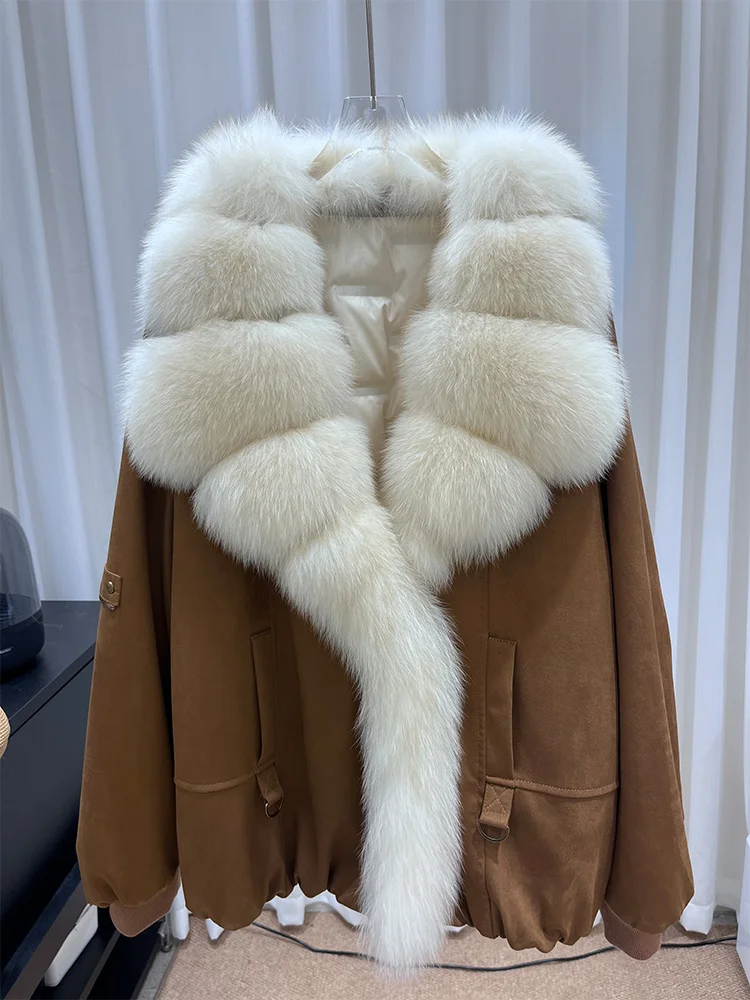 2025 hiver chaud femmes réel naturel col de fourrure de renard doudoune d'oie décontracté bouffant Parka vestes épaisse femme Streetwear