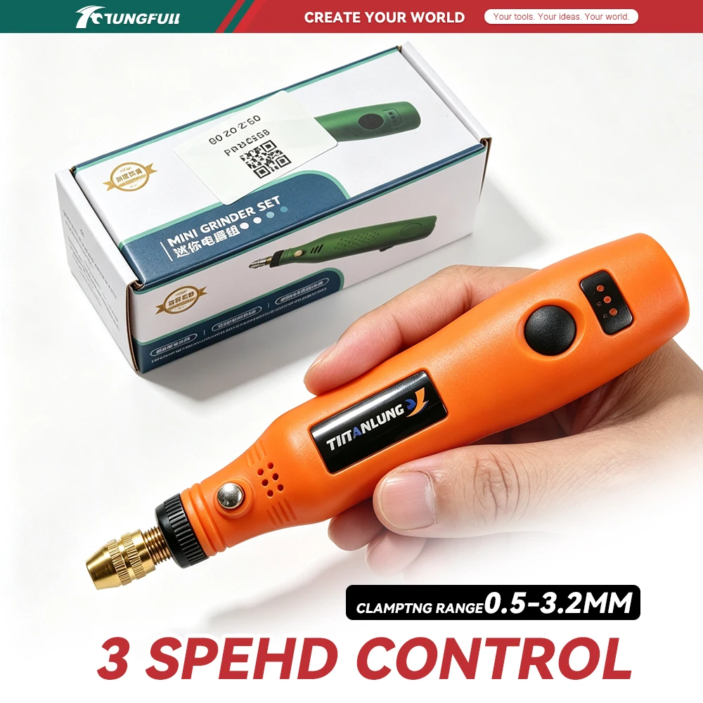 TUNGFULL Mini Electric Drill Rechargeable 3-Speed Grinder Pen for Jewelry Nail Art Wood Carving Polishing DIY Accessories