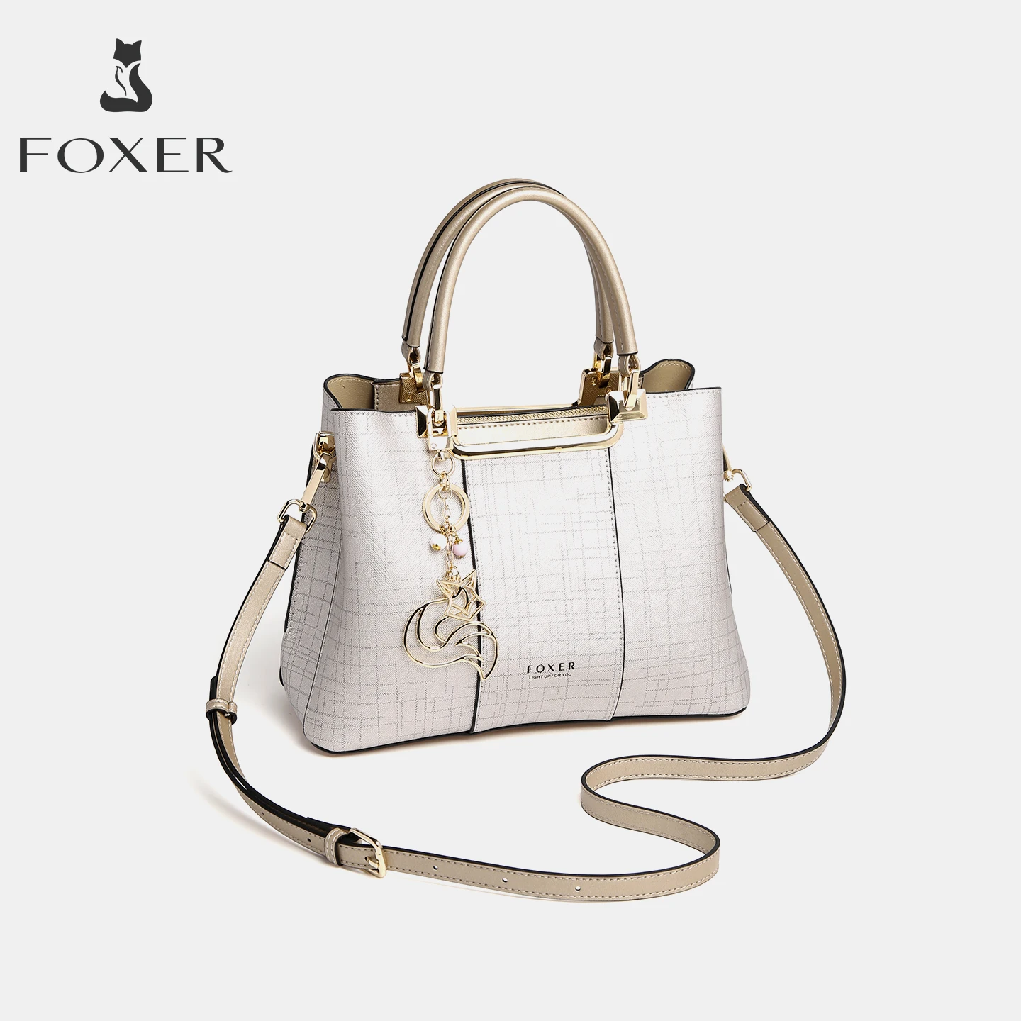 

FOXER Lady's Handbag Split Leather Shoulder Bag Luxury Saffiano New Design Commute Work Large Capacity Mother's Day Gift
