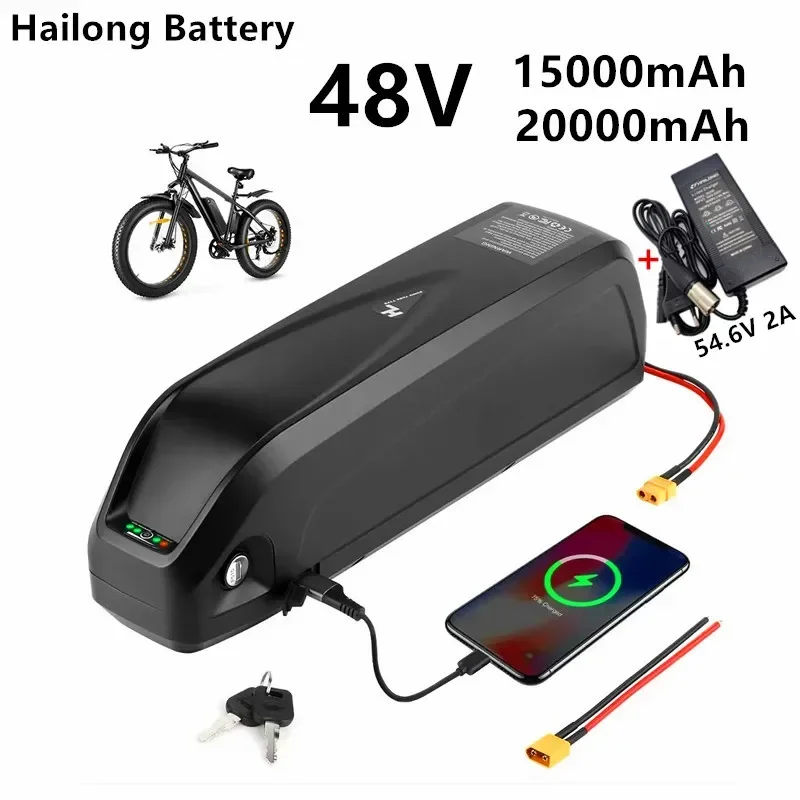 18650 13S5P 48V 15/20Ah Bicicleta assistida por energia Hailong USB Bateria de passo positivo Montanha Montanhismo Bateria de lítio especial