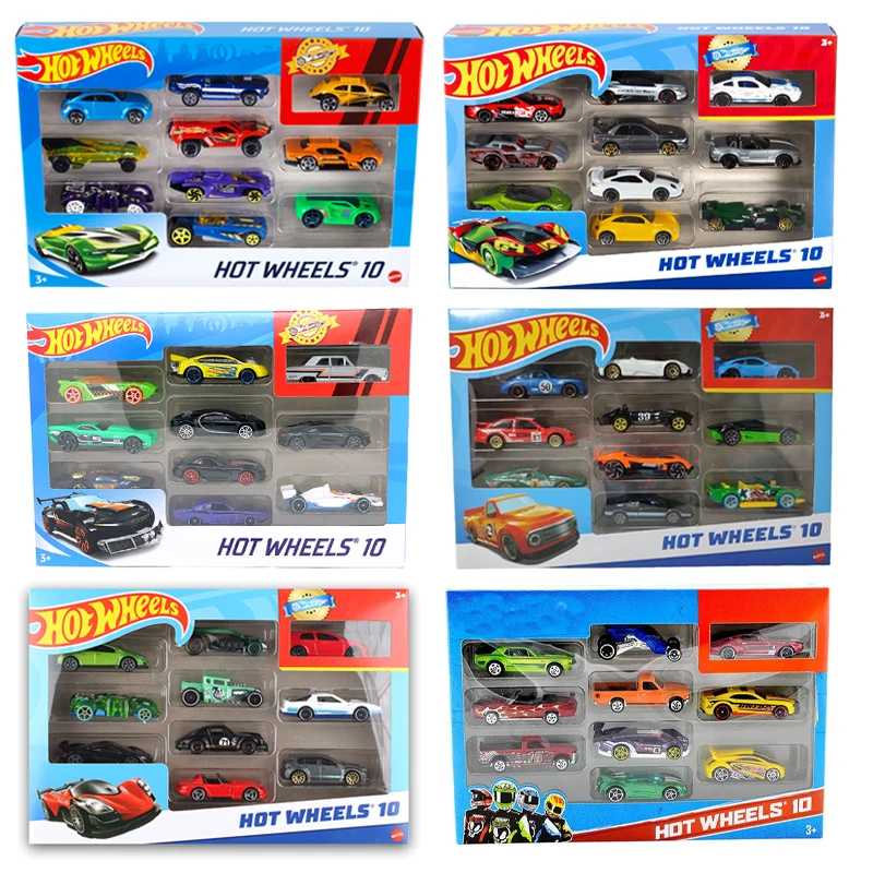 Hot Wheels Toy Cars 1:64 Scale Die-Cast Metal Car 10 Pack Race Cars Semi Rescue or Construction Trucks Boys Toy Car Gift Set