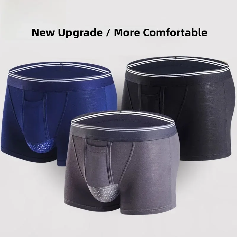 Modal Ice Silk Testicles Support Men's Underwear Sexy Flat Angle Pants Gunshot Style Separation mid Waist Pure Color Briefs