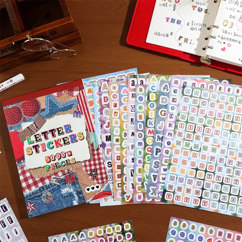 50sheets Colorful Star Paper Series Letter Stickers Book A5 Retro Alphanumeric DIY Journal Scrapbook Diary Decorative Stickers