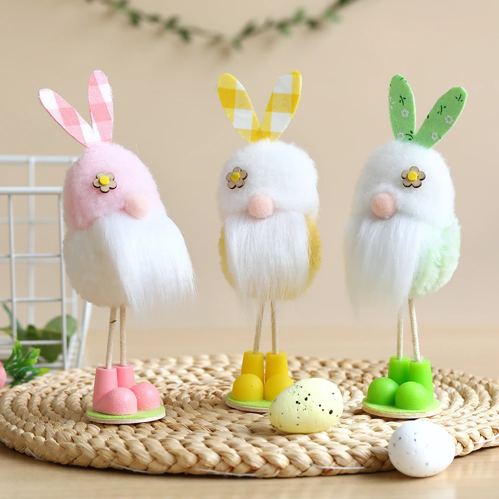 Easter Bunny Ear Gnome Decoration Pink Yellow Green Rabbit Elf Doll Ornaments DIY Spring Birthday Party Supplies Kids Girls Gift