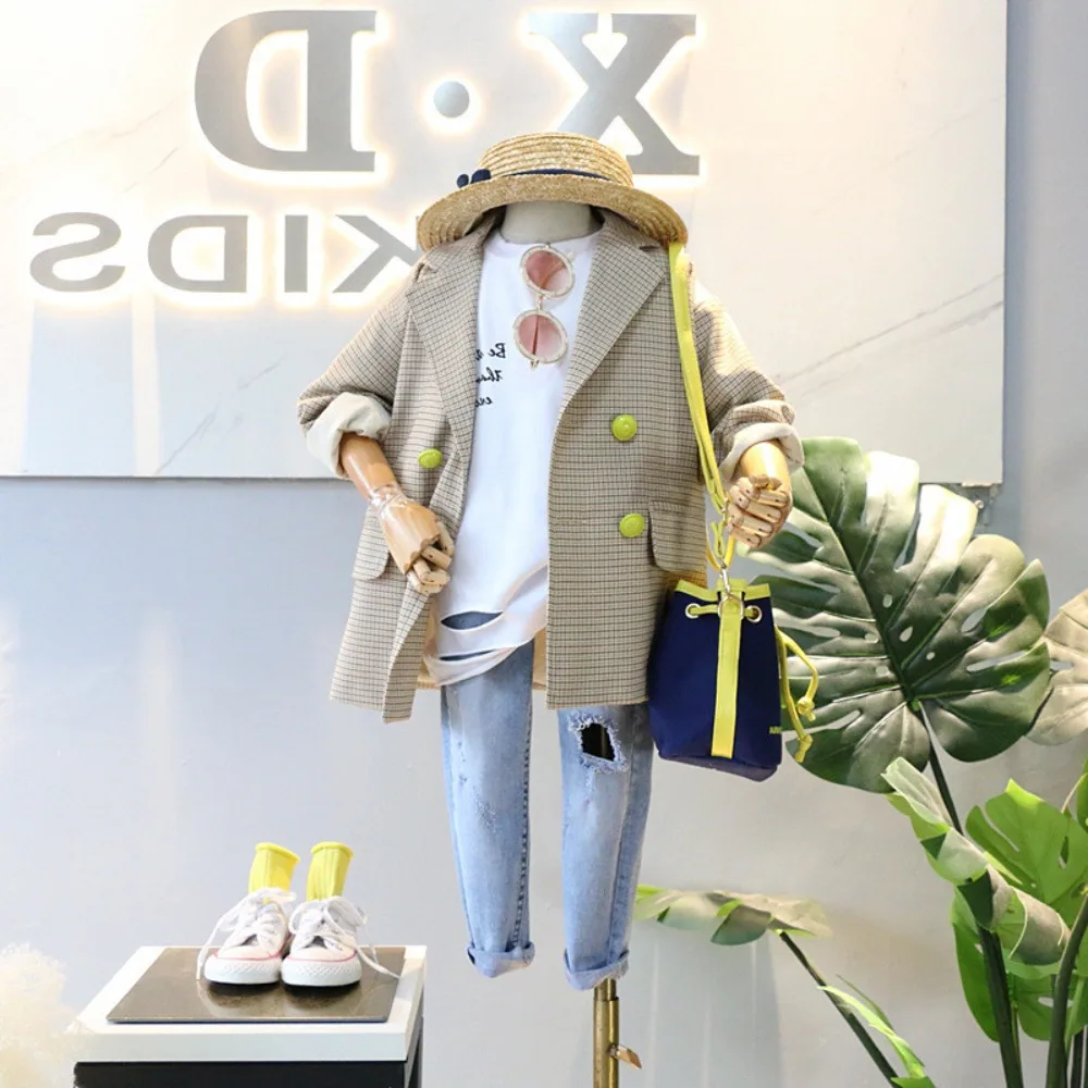 

Новая осенняя верхняя одежда для девочек, корейский модный однобортный пиджак-ветровка, 3-8 лет, весна-осень, для роста 95-130 см