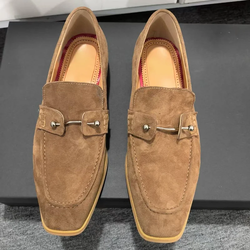 New Brown Man Suede Loafers Casual Shoes Luxury Buckle Shoes Men Dress Shoes Leisure Business Office Shoes Man Boat Shoe
