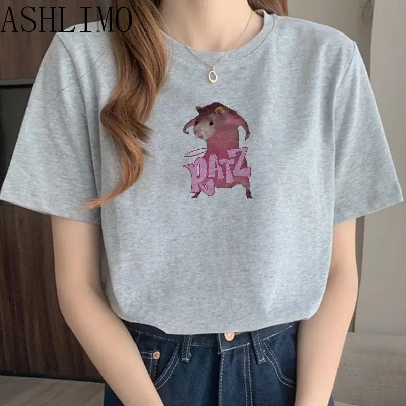 Woman Kawaii Ratz Mouse Tree Print Harajuku Summer Tshirts Casual Round Neck Short Slee Top Tee Shirt Women T-shirt Drop Ship