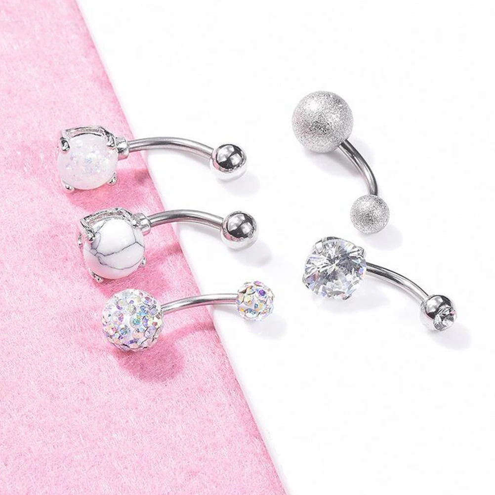 

5pcs Zircon Button Rings Dangle Stainless Steel Belly Ring Navel Piercing Jewelry Stainless Steel Women Body Art Gifts