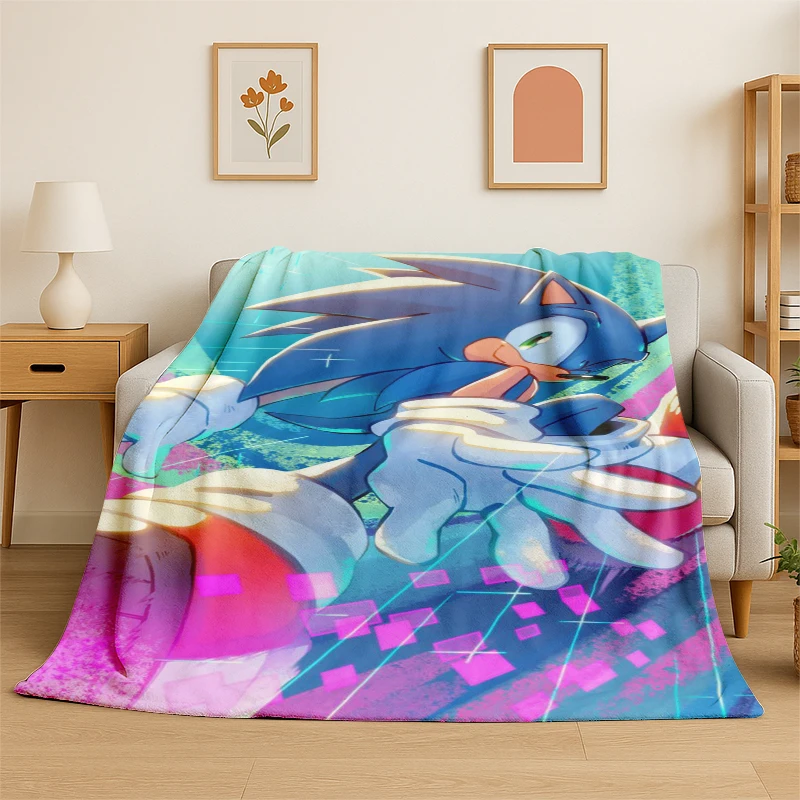 Klassische S-Sonic Cartoon-Spiel-Flanelldecke, weiche, warme Überwurfdecke für Schlafzimmer, Wohnzimmer, Bett, Reisen, Camping, Picknick, Geschenk