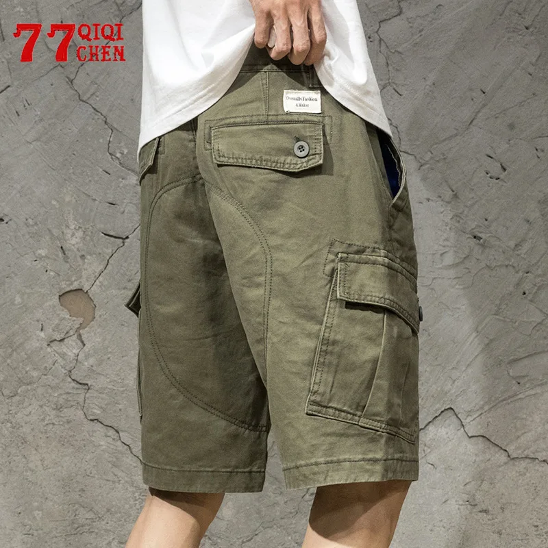 Men\'s Casual Cargo Shorts Summer Jogging Plus Size 4XL Bermuda Masculina Solid Color Sports Straight Loose Knee Length Pants New