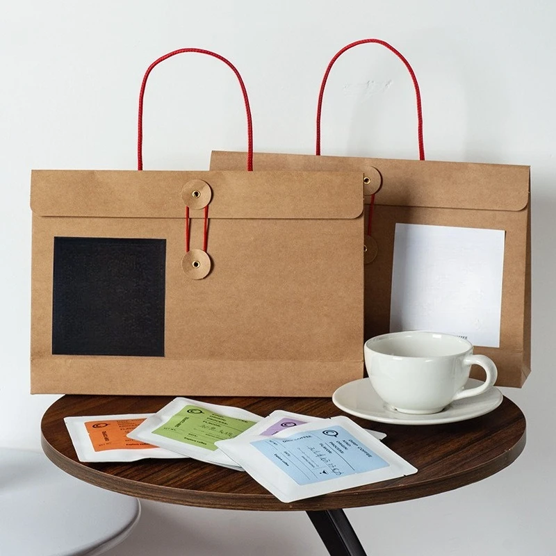 Hanging ear coffee packaging box portable kraft paper bag tea packaging carton biscuits bread snacks happy candy