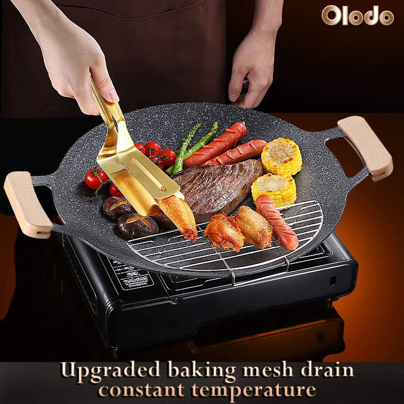 

Outdoor camping barbecue plate sandwich pan Korean barbecue plate home induction cooker medical stone non-stick