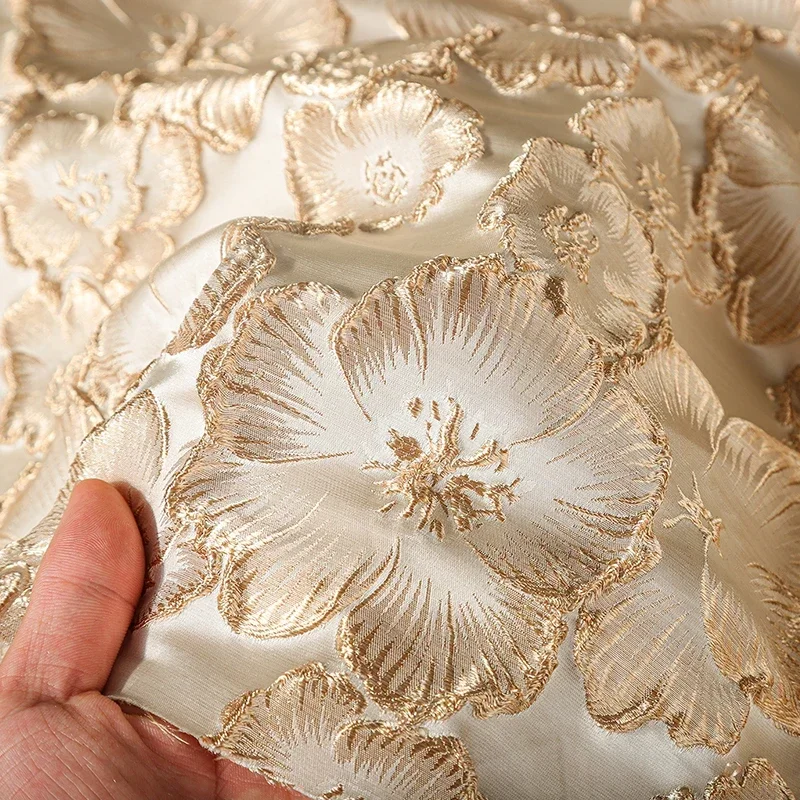 50x145cm Golden Silk Plum Blossom Jacquard Fabric Embossed Texture Embroidery Chinese Style Cheongsam Clothing DIY Sewing Cloth