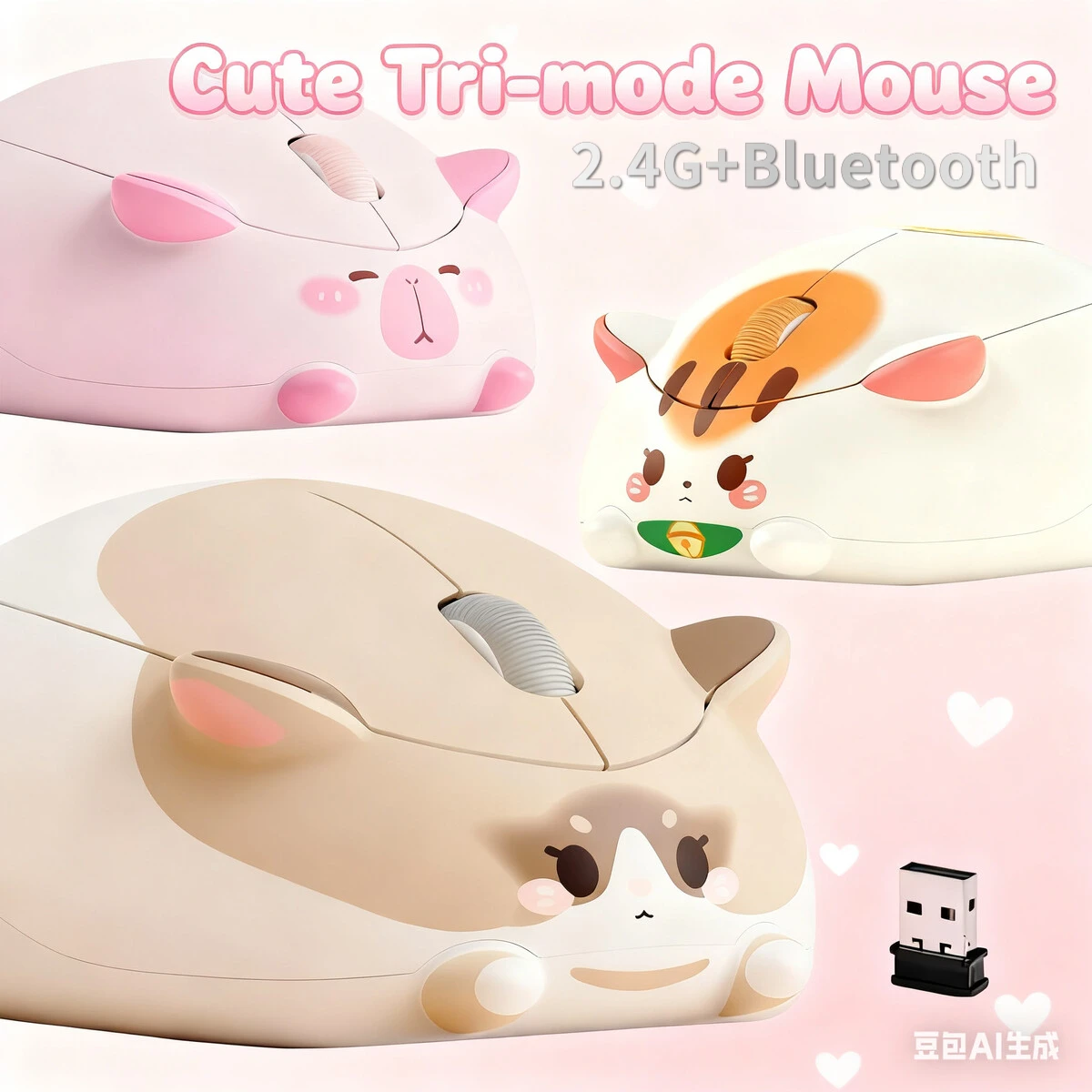 

Беспроводная мышь Cute Calico Kitten, креативный дизайн Lucky Cat, эргономичная оптическая эргономичная бесшумная мышь для ПК, портативного компьютера