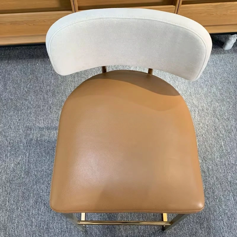 Modern Luxury Leather Bar Stool for Home Front Desk with Simple Light High Backrest Iron Chair  Living Room Bedroom