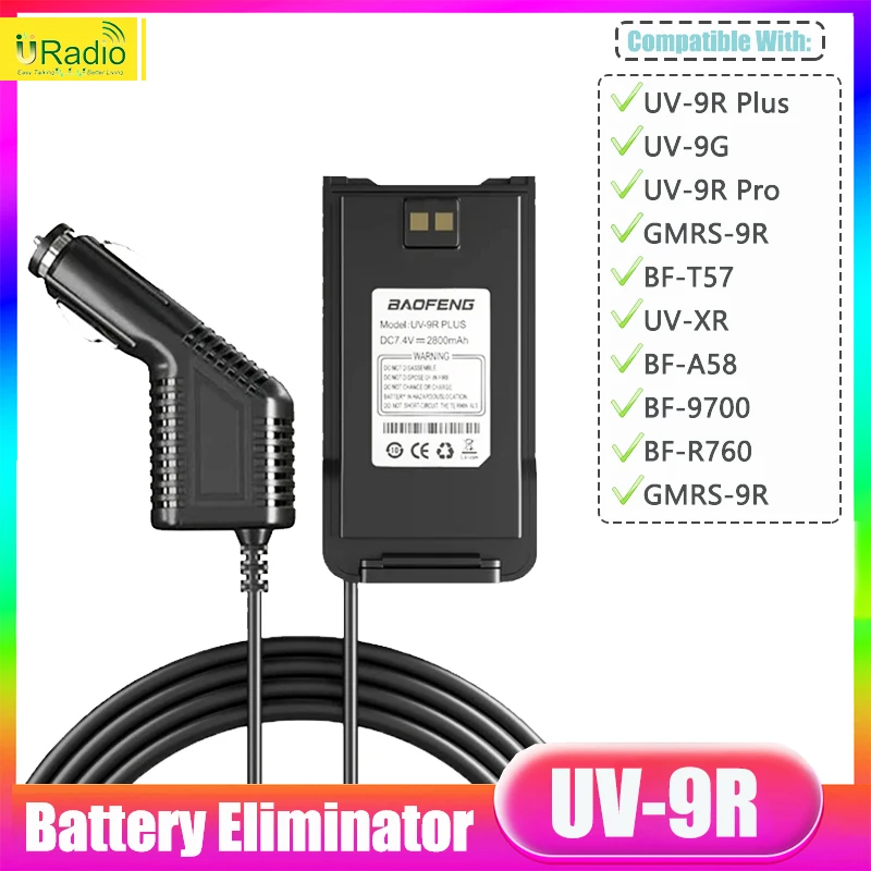 Baofeng UV-9R Pro Battery Eliminator GMRS-9R UV-XR Car Chargers 12V for BF-A58 BF-9700 BF-R760 9R Plus Two Way Radio Accessories