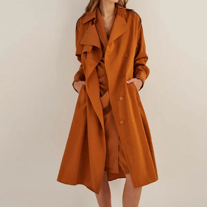 Women Windbreaker Autumn Winter Mid-length High Fashion Color Noble and Beautiful Trench Coat