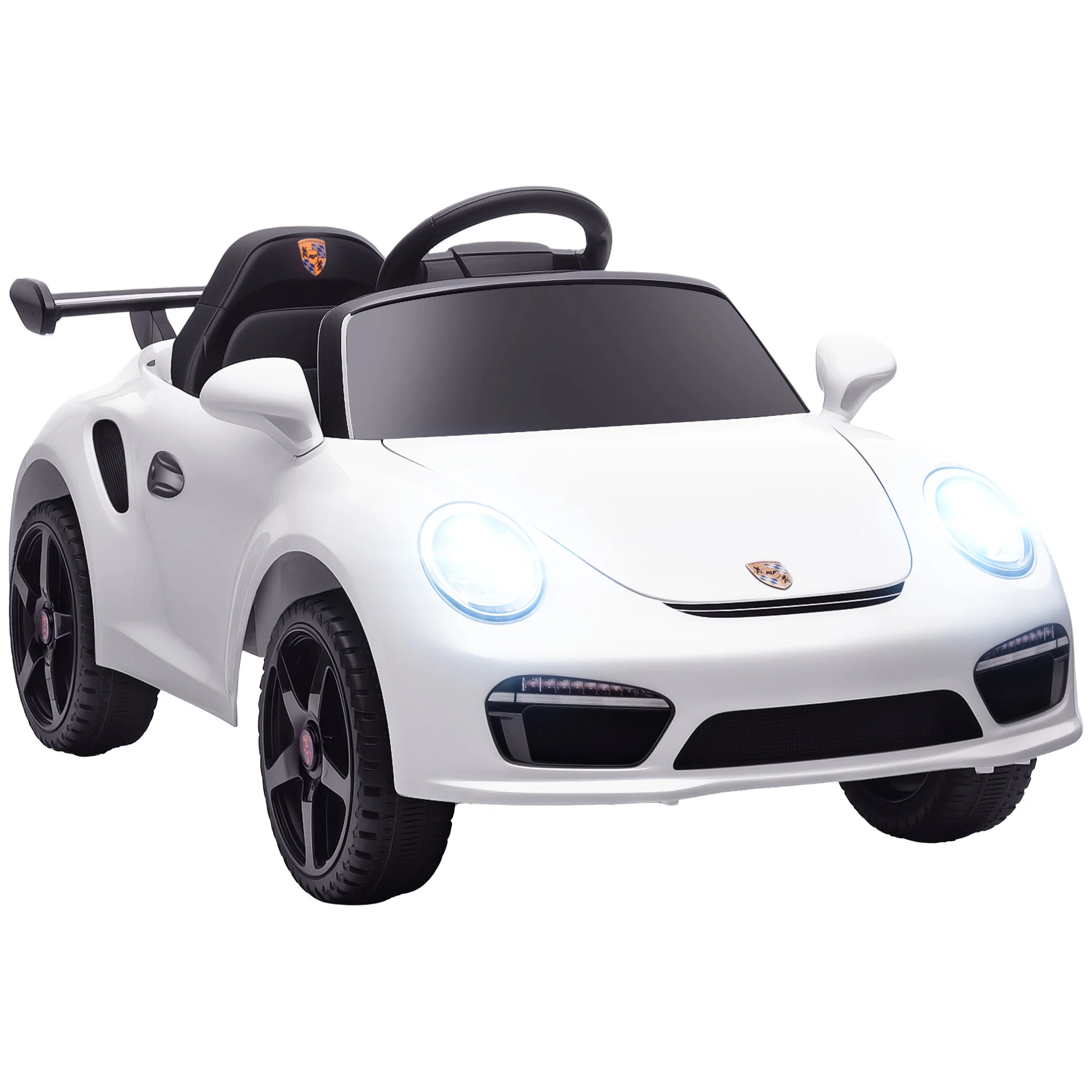 Aiyaplay elektrische auto voor kinderen, met Ruf Ctr 3 Clubsport-licentie, dubbele motor en extra wielen.