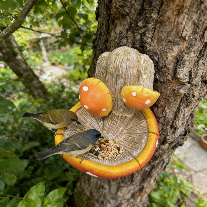 Creative Resin Mushroom Bird Feeder Pendant Outdoor Patio Balcony Tree Hanging Feeder Crafts Garden Decoration Accessories