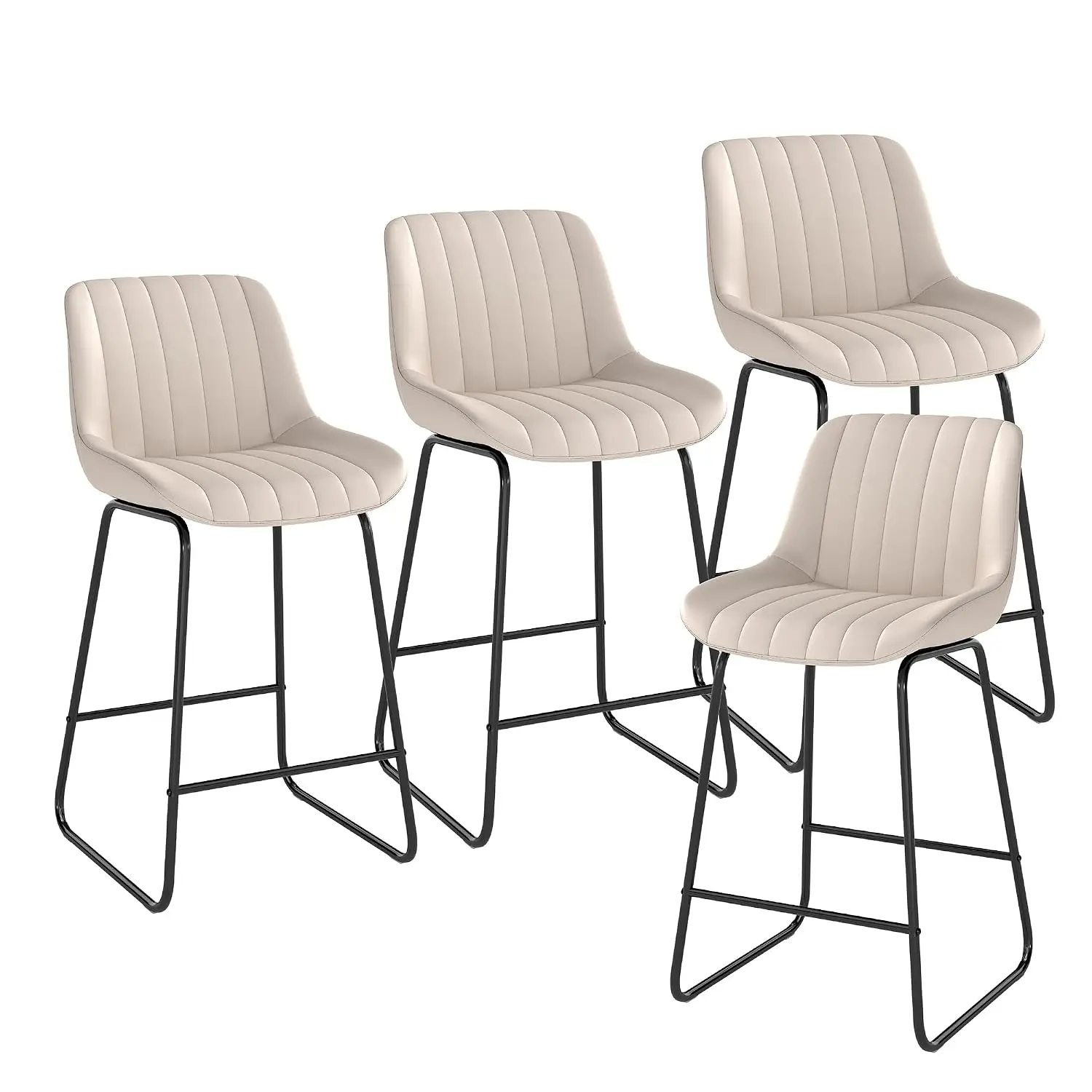 26 Inch Armless Faux Leather Bar Stools Set of 4, Beige