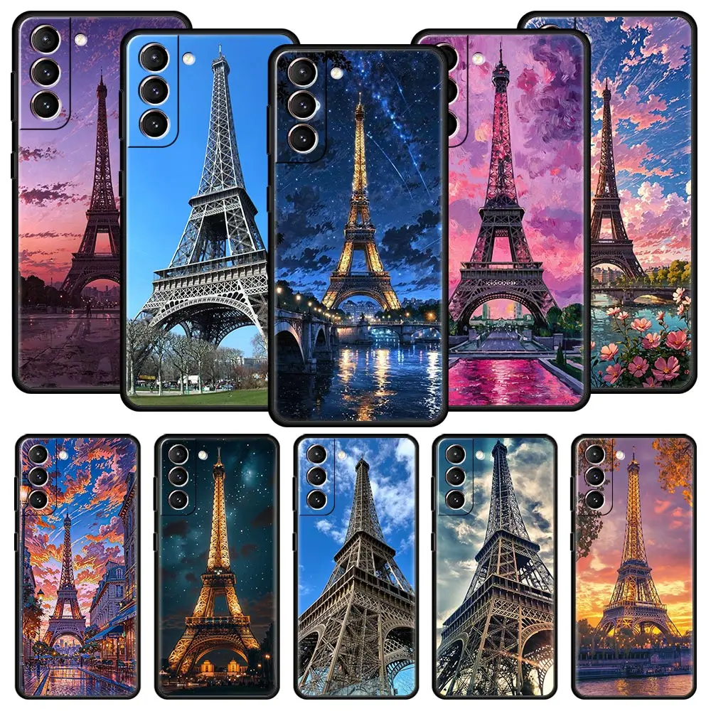 Red Umbrella Eiffel Tower Soft Phone Case For Samsung Galaxy S25 Edge S24 Plus S23 FE S22 S21 S20 Ultra 5G S10 Protect Cover