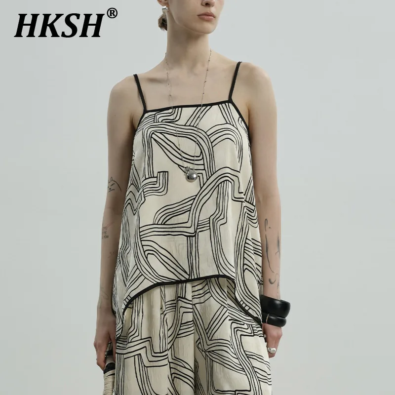 

HKSH Summer New Women Tide Chic Fashion Elegant Vacation Style High Street Camisole Casual Printed Irregular Hem Tank Top HK5939