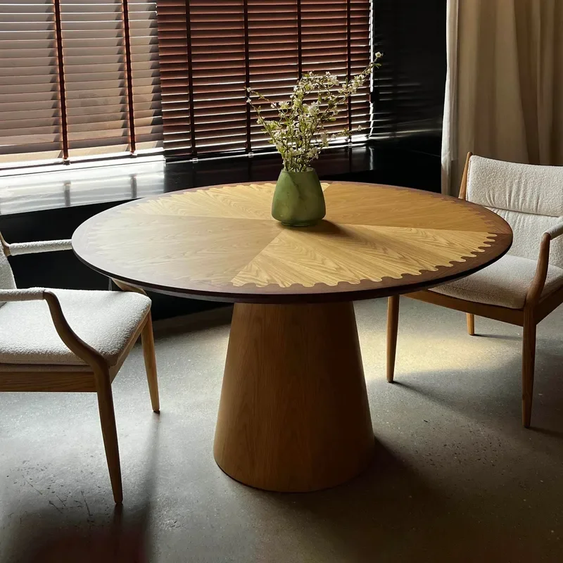 Nordic‑Medieval Wabi‑Sabi Round Wood‑Framed Dining Table, Creative Color‑Match Dinner Table for Compact‑Size Apartment Household