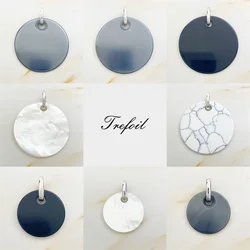 Round Black Pearl Stone Disc Pendant, Fashion Jewelry 925 Sterling Silver Trendy Gift For Women Girls Fit Necklace 2019 New