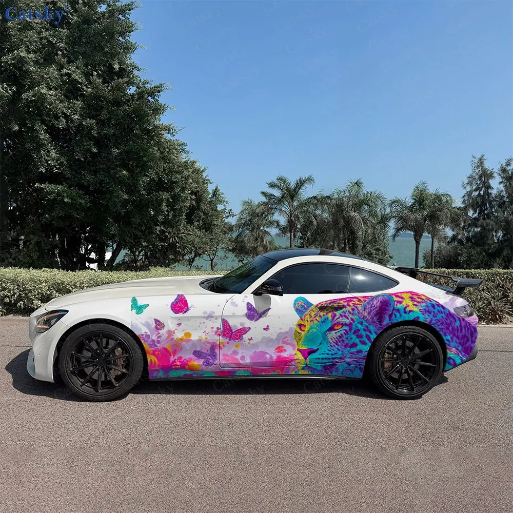 2pcs Neon Swirl Leopard Shadow, Durable, Fade-resistant,  Enhance Vehicle Aesthetics With Bold Artistic Design Car Vinyl Wraps