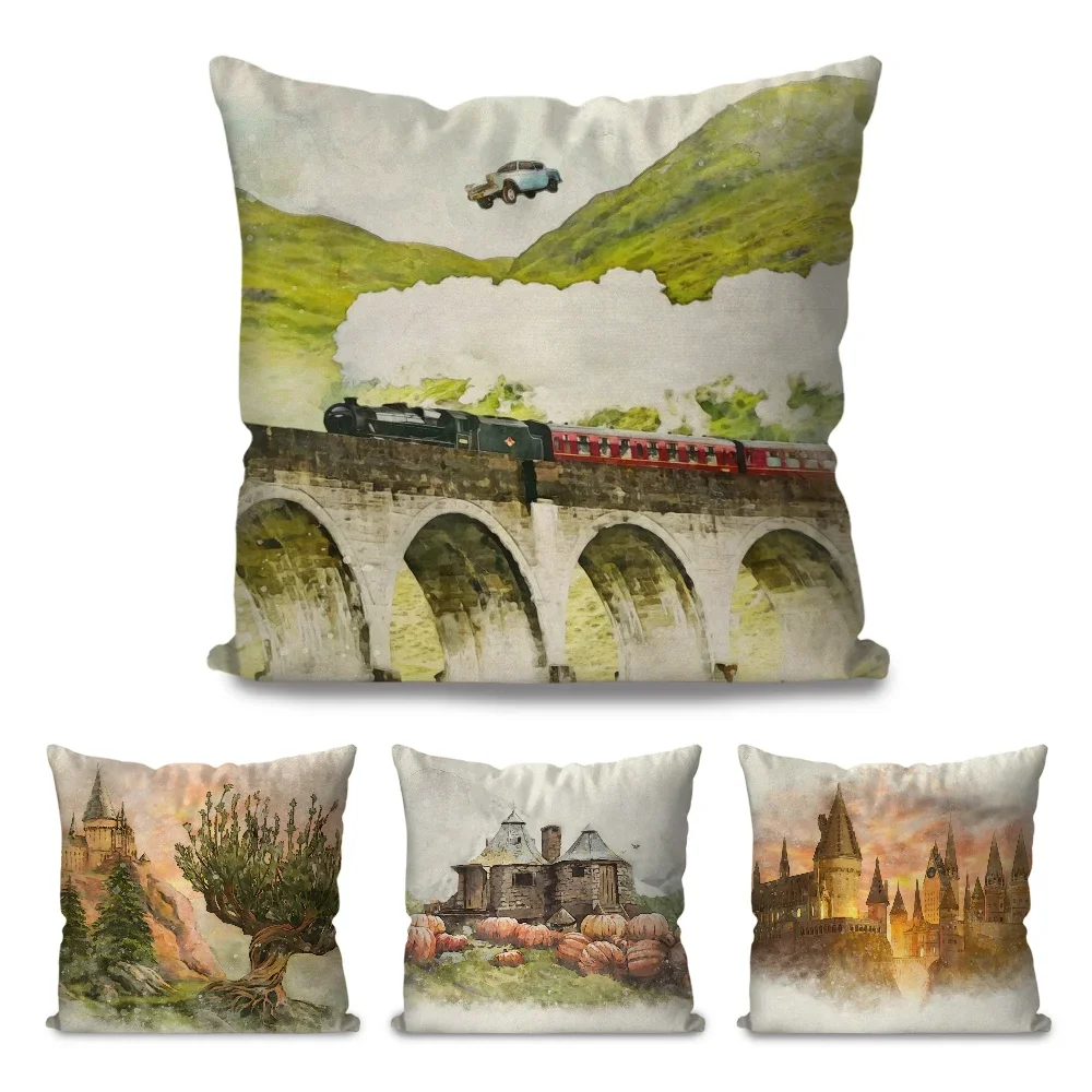 Wizard Inspired H-Hogwarts Owl Magical School Pillow Case Square Pillow Bedroom SofaLeisureCar Living Room Home Decoration 40X40