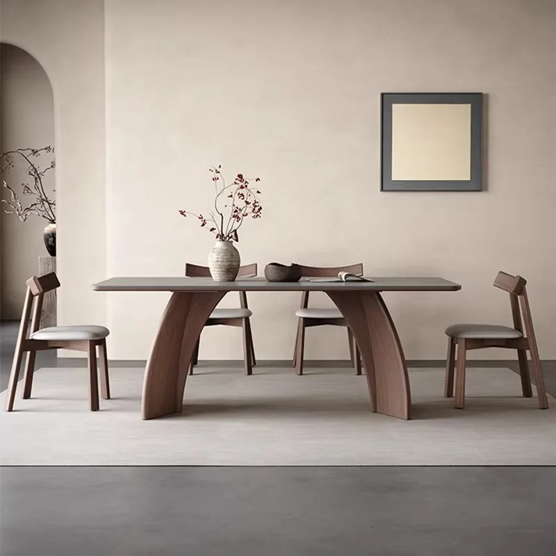 

Minimalist solid wood rock slab dining table Modern simple walnut household small apartment high-end rectangular