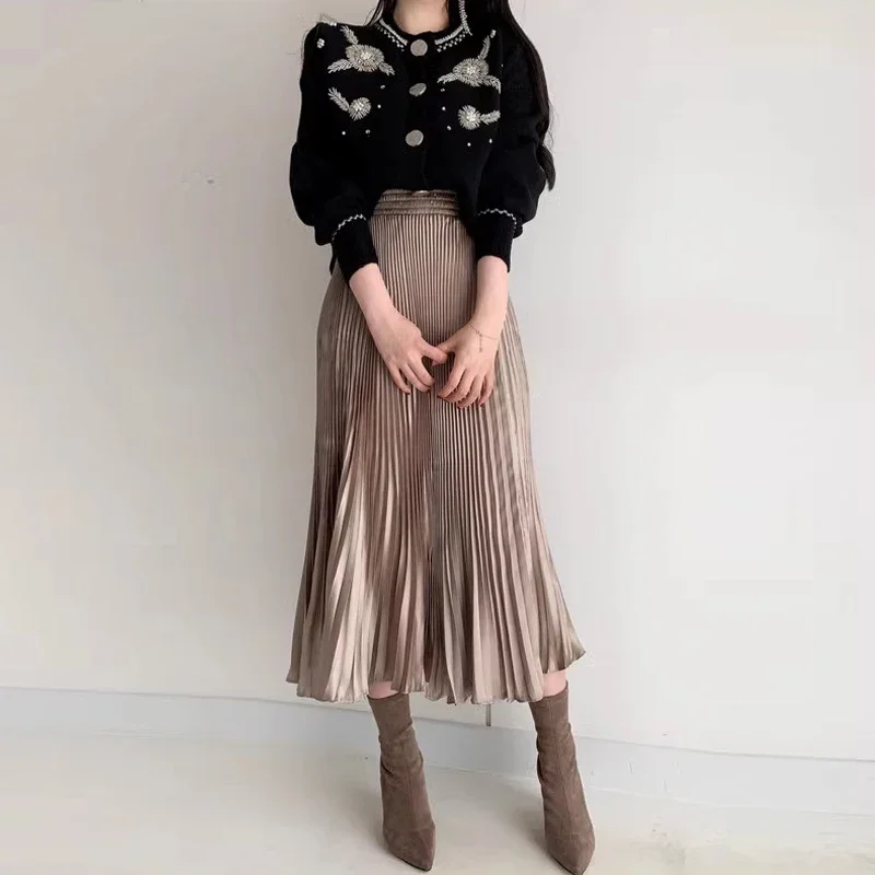 FANIECES 20 Colors Solid Velvet Plested Women Skirt Elegant Mermaid Hem Party Female Long Skirt Autumn Fashion Streetwear saia